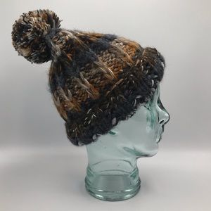 Thick Knit Beanie in Greys/Browns with Pom Pom
